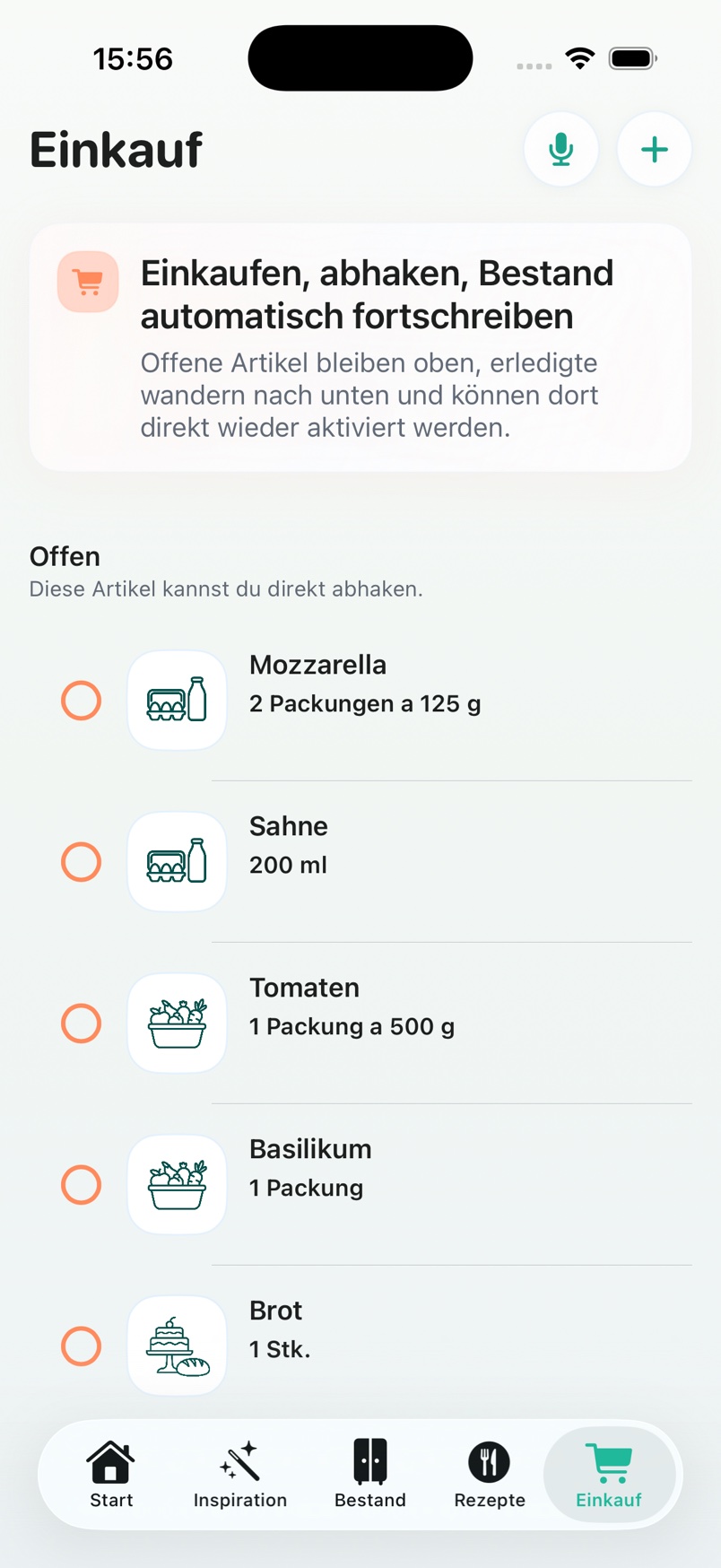Reale Vorla Einkaufsliste mit Mozzarella und Sahne