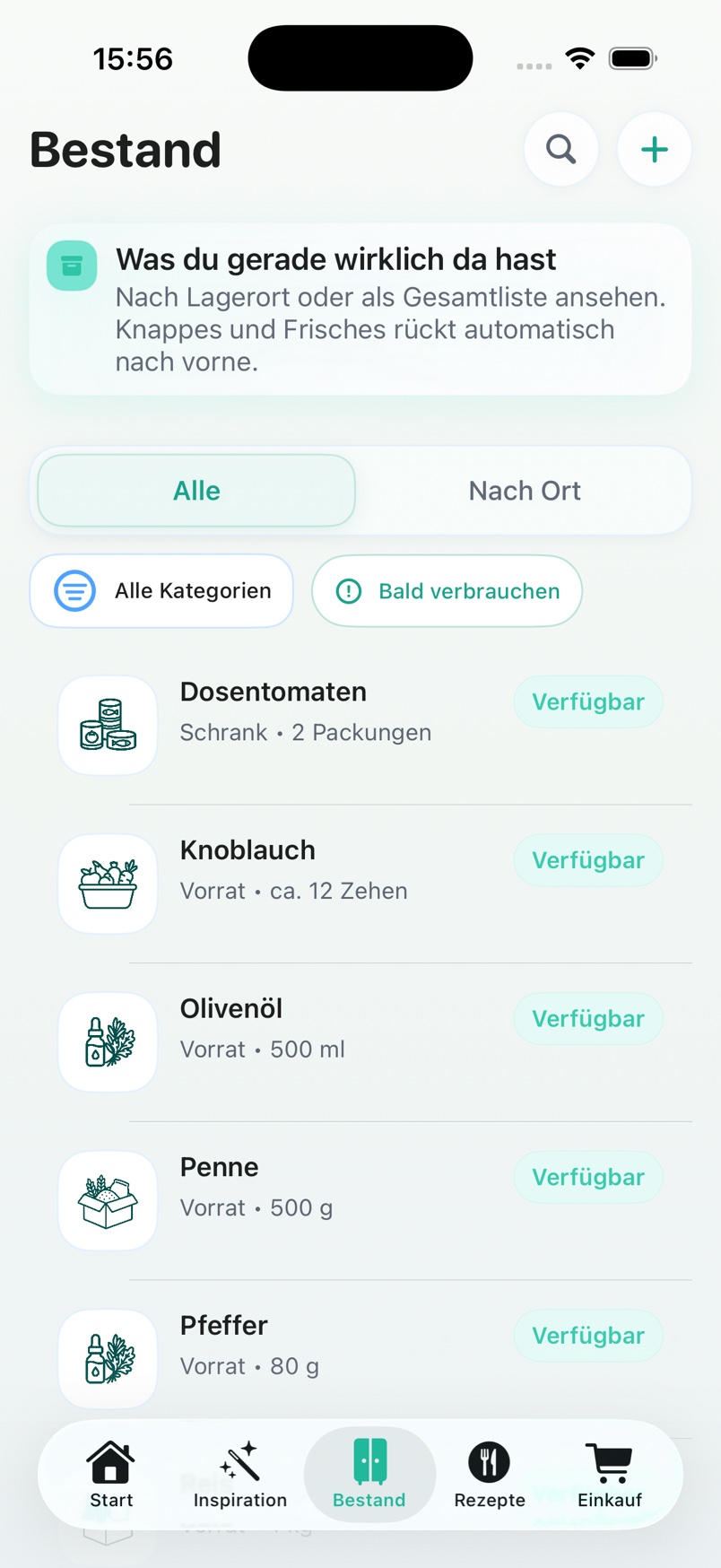 Vorla Bestand mit verfügbaren Lebensmitteln